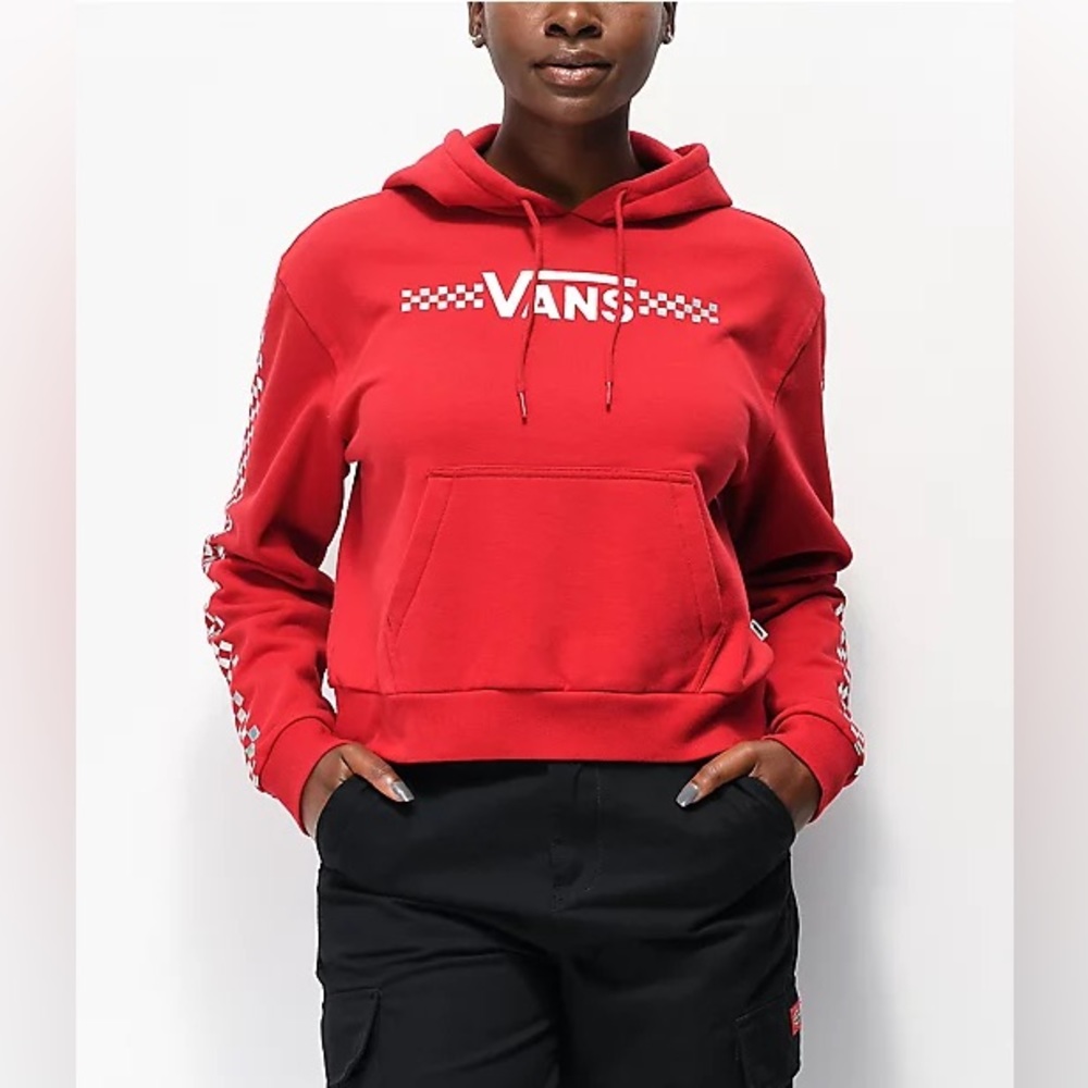vans red xs holographic cropped hoodie
